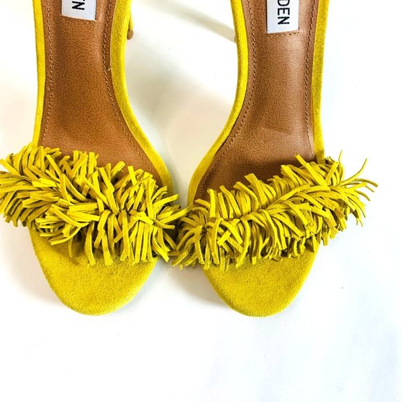 Steve Madden "SASSEY" Yellow Fringe Lace Up Strap Stiletto Heels Shoes 7 - Picture 7 of 11